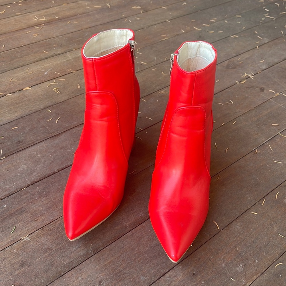 Red Chunky Heel Boots | Size 8